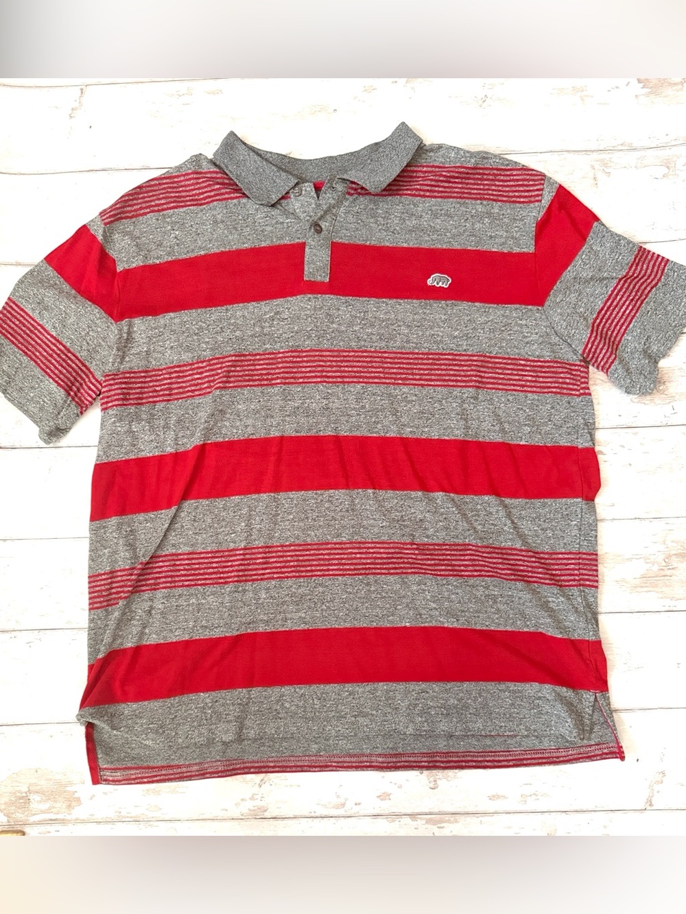 Ecko Umlimited XXL Men’s Gray Red Striped Polo Shirt Short Sleeves 2XL